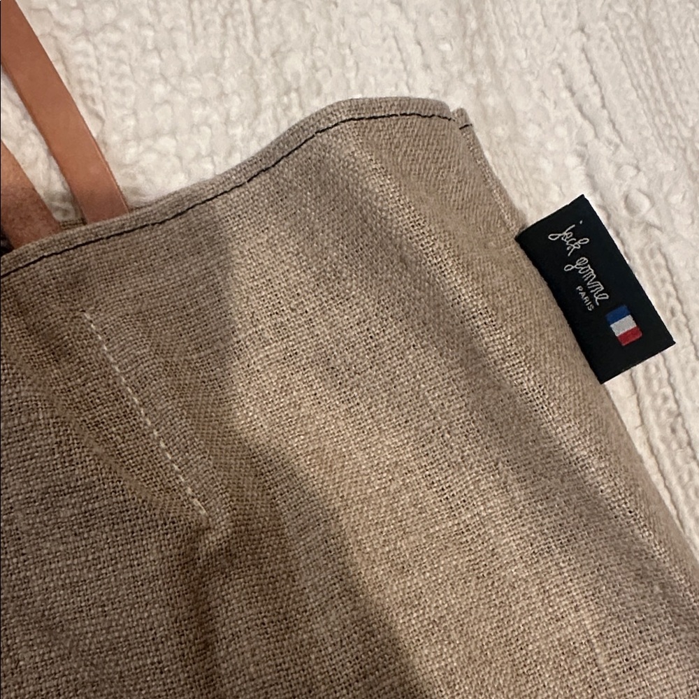 JACK GOMME Paris Amie Linen Tote Bag Black with honey trim NWOT - Picture 8 of 11